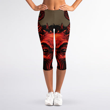 Red Devil Satan Print Women's Capri Leggings