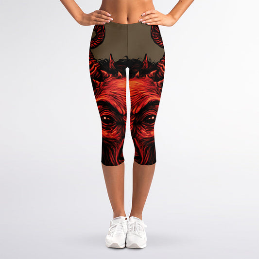 Red Devil Satan Print Women's Capri Leggings