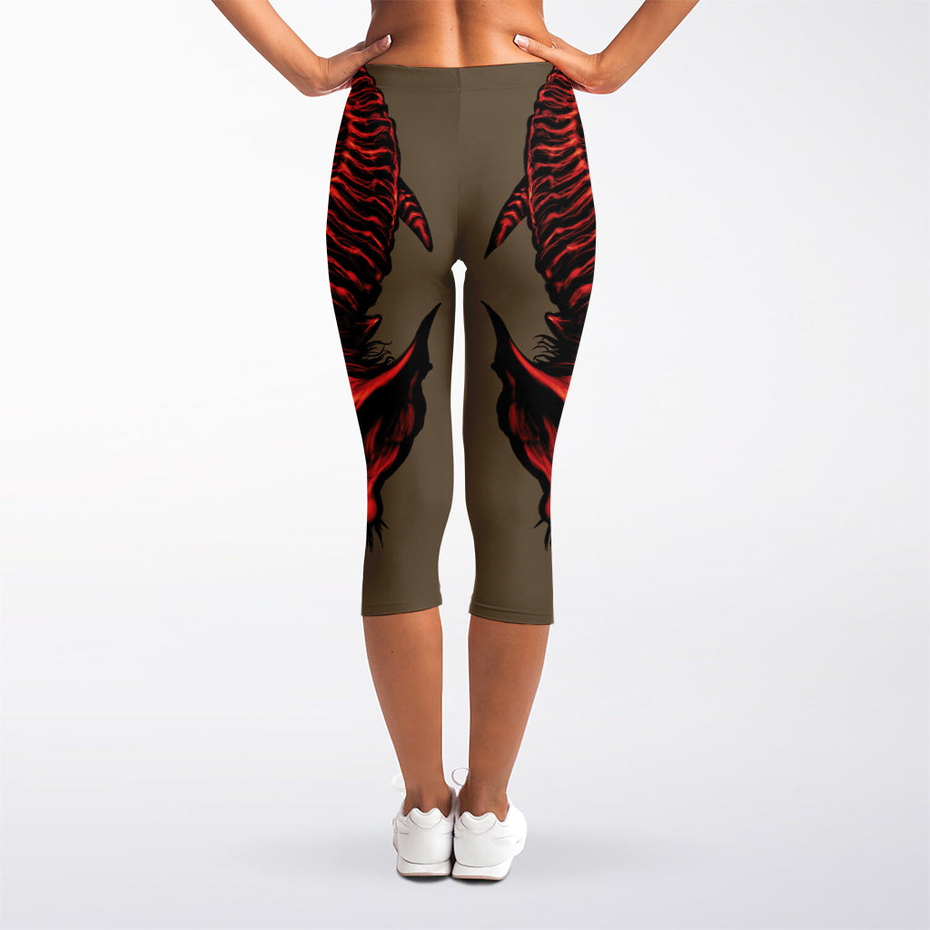 Red Devil Satan Print Women's Capri Leggings