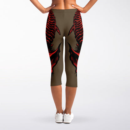 Red Devil Satan Print Women's Capri Leggings