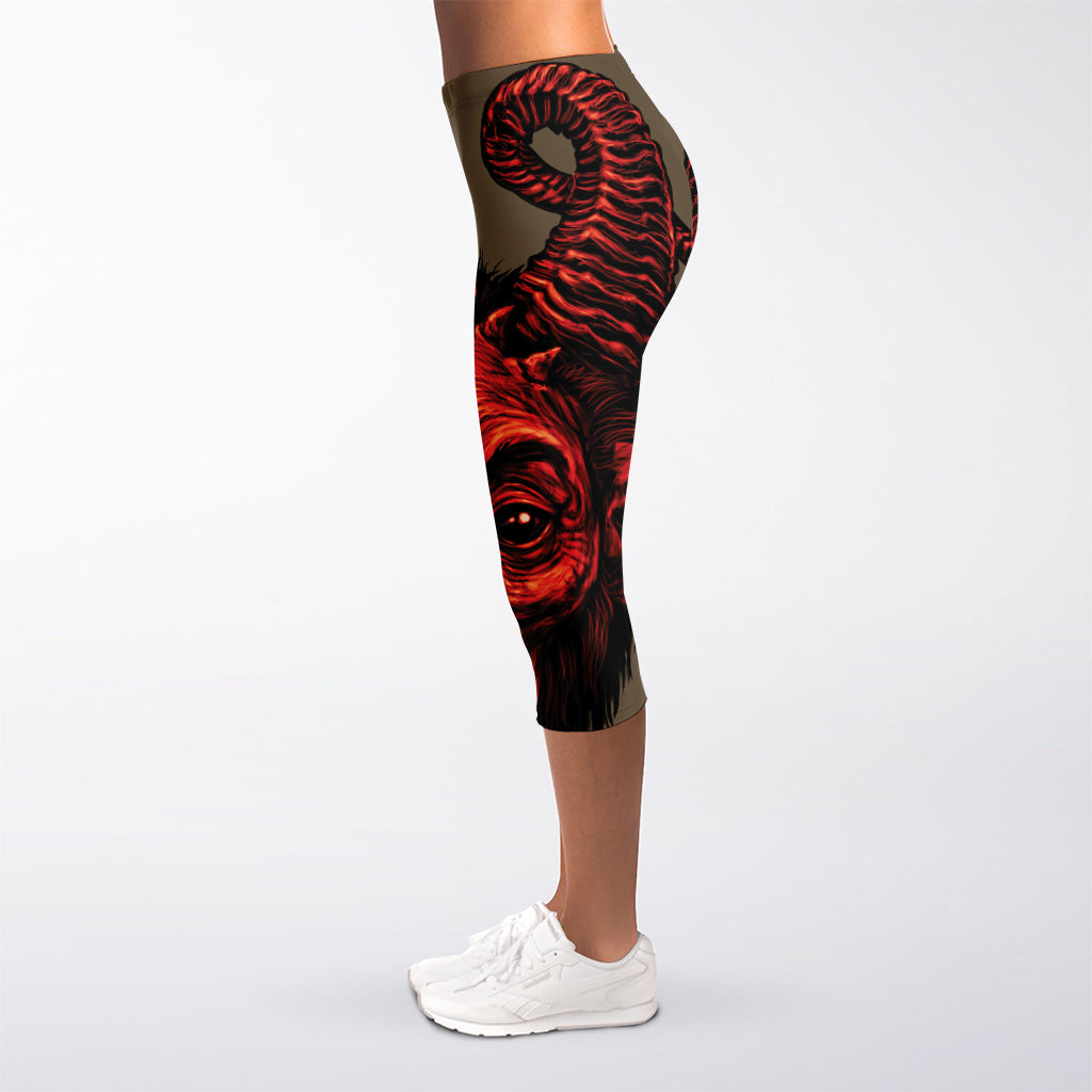 Red Devil Satan Print Women's Capri Leggings