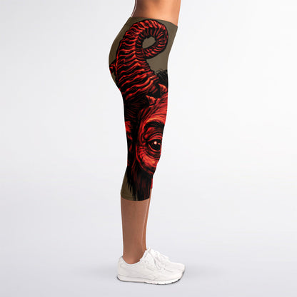 Red Devil Satan Print Women's Capri Leggings