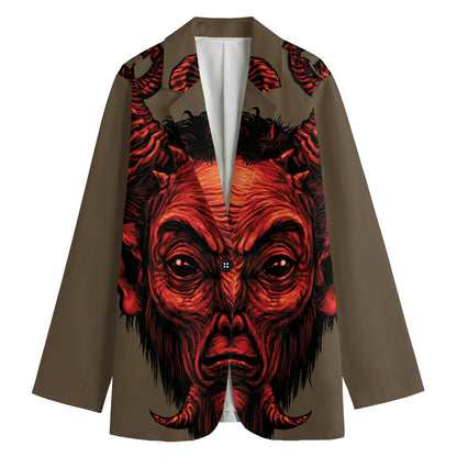 Red Devil Satan Print Women's Cotton Blazer