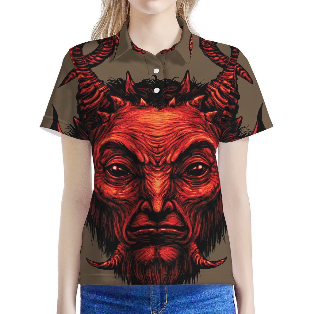 Red Devil Satan Print Women's Polo Shirt