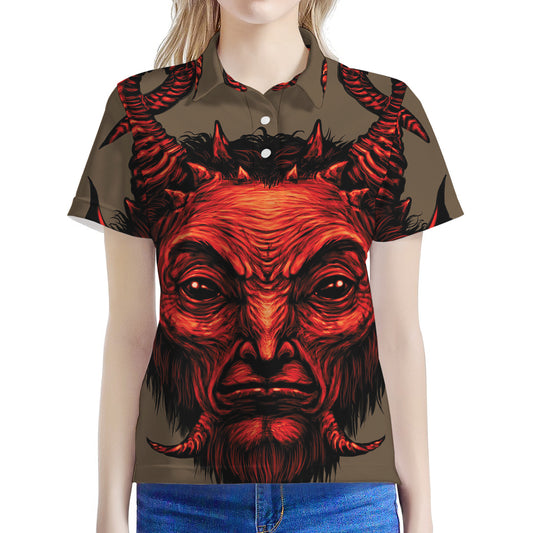 Red Devil Satan Print Women's Polo Shirt