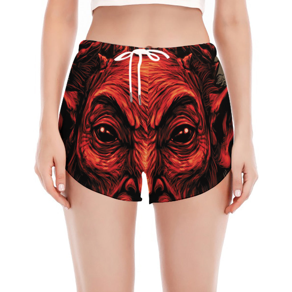 Red Devil Satan Print Women's Split Running Shorts