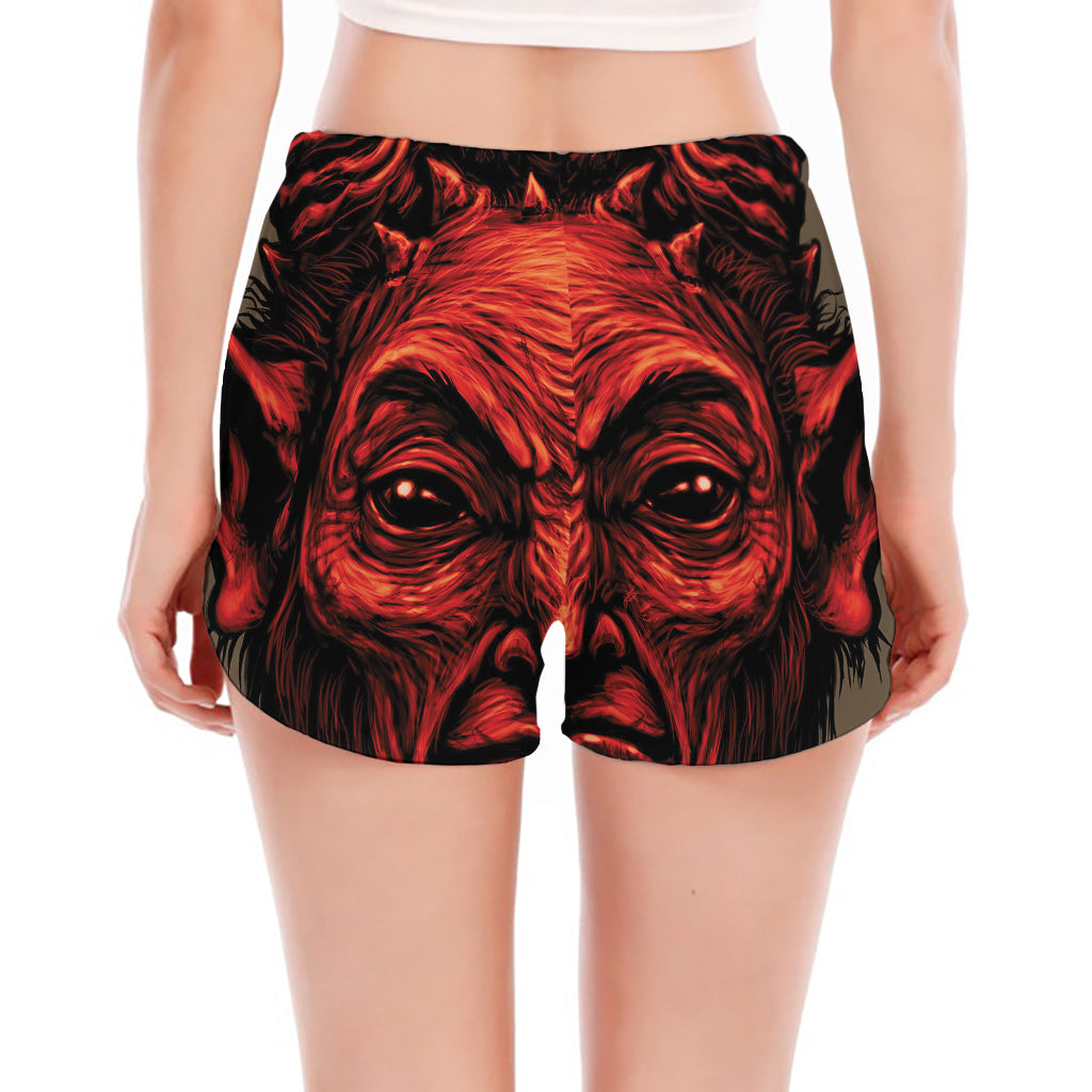Red Devil Satan Print Women's Split Running Shorts