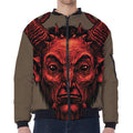 Red Devil Satan Print Zip Sleeve Bomber Jacket