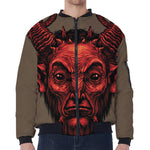 Red Devil Satan Print Zip Sleeve Bomber Jacket