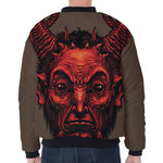 Red Devil Satan Print Zip Sleeve Bomber Jacket