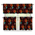 Red Dragon Lotus Pattern Print 3 Piece Kitchen Curtains