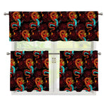 Red Dragon Lotus Pattern Print 3 Piece Kitchen Curtains