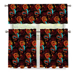 Red Dragon Lotus Pattern Print 3 Piece Kitchen Curtains