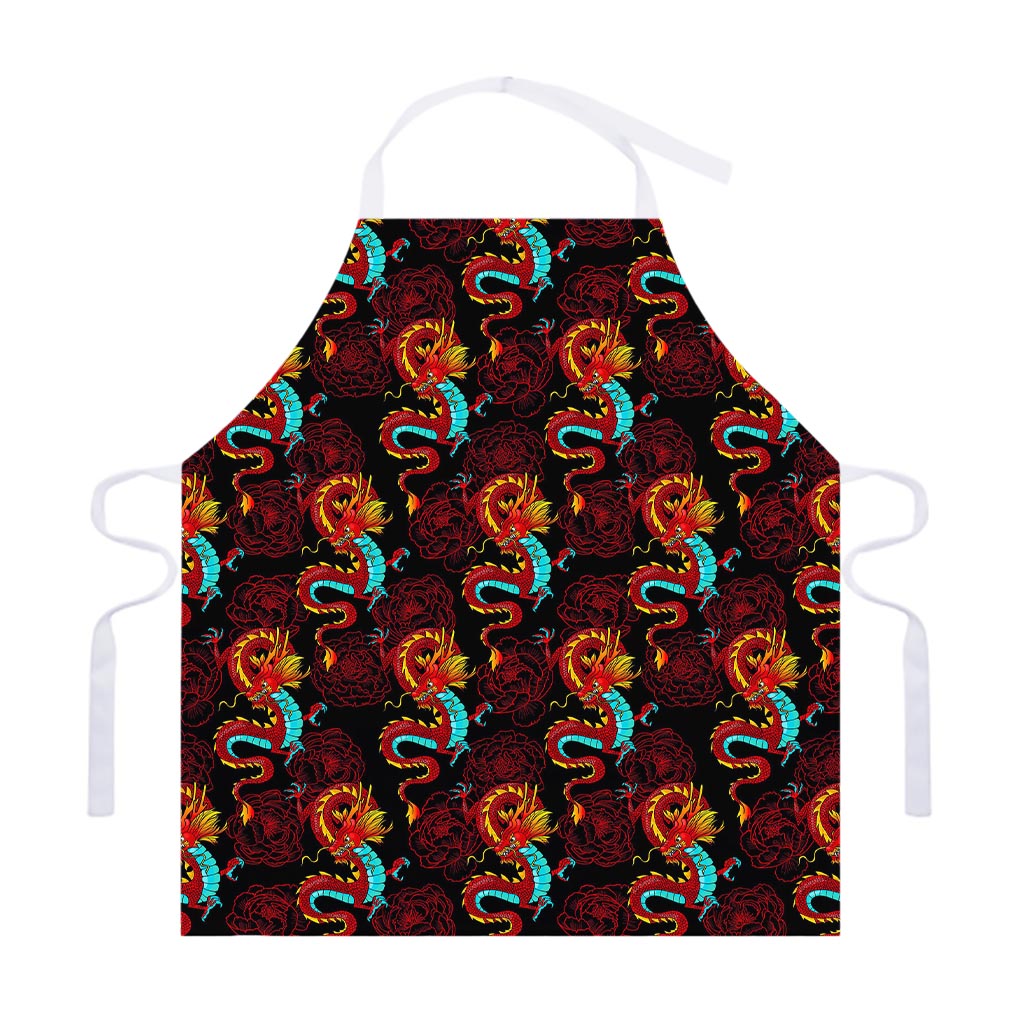 Red Dragon Lotus Pattern Print Adjustable Apron