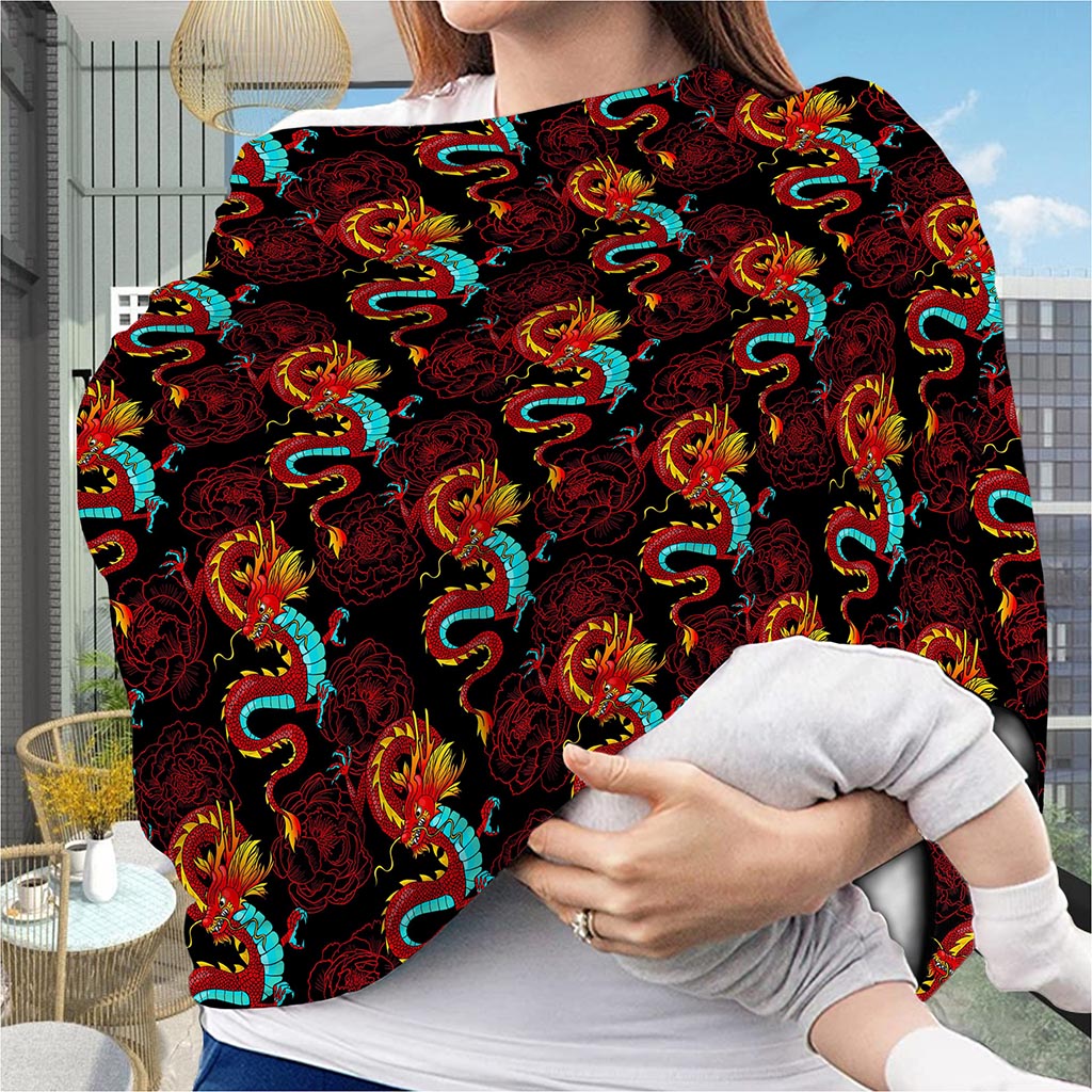 Red Dragon Lotus Pattern Print Baby Seat Cover