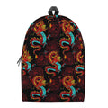 Red Dragon Lotus Pattern Print School Backpack