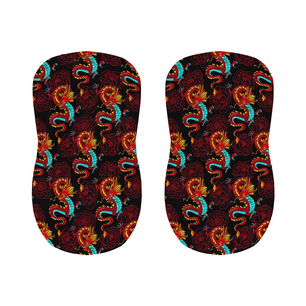 Red Dragon Lotus Pattern Print Bar Stool Covers