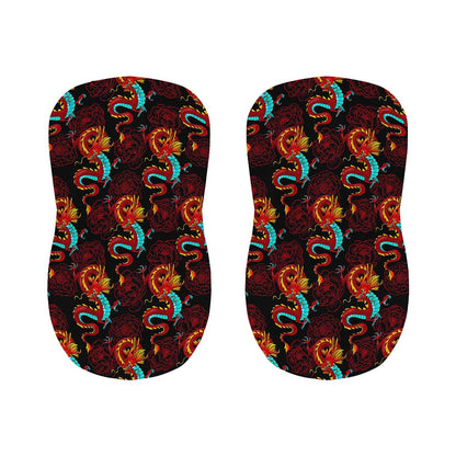 Red Dragon Lotus Pattern Print Bar Stool Covers