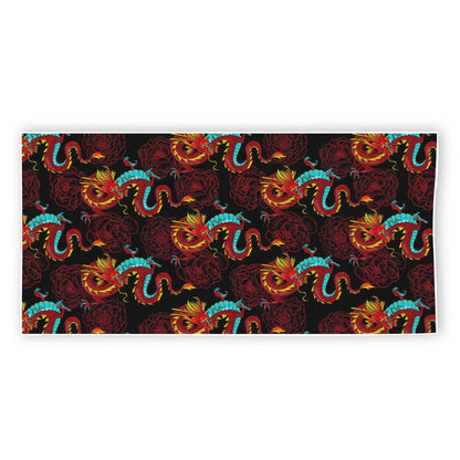Red Dragon Lotus Pattern Print Beach Towel