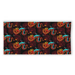 Red Dragon Lotus Pattern Print Beach Towel