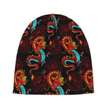 Red Dragon Lotus Pattern Print Beanie