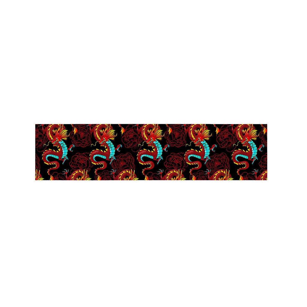 Red Dragon Lotus Pattern Print Bed Runner