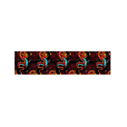 Red Dragon Lotus Pattern Print Bed Runner