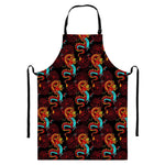Red Dragon Lotus Pattern Print Bib Apron With Pocket