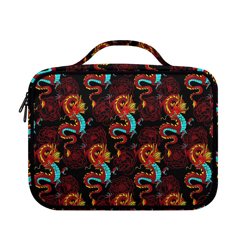 Red Dragon Lotus Pattern Print Briefcase Bible Bag