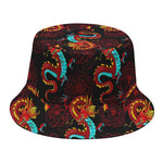 Red Dragon Lotus Pattern Print Bucket Hat