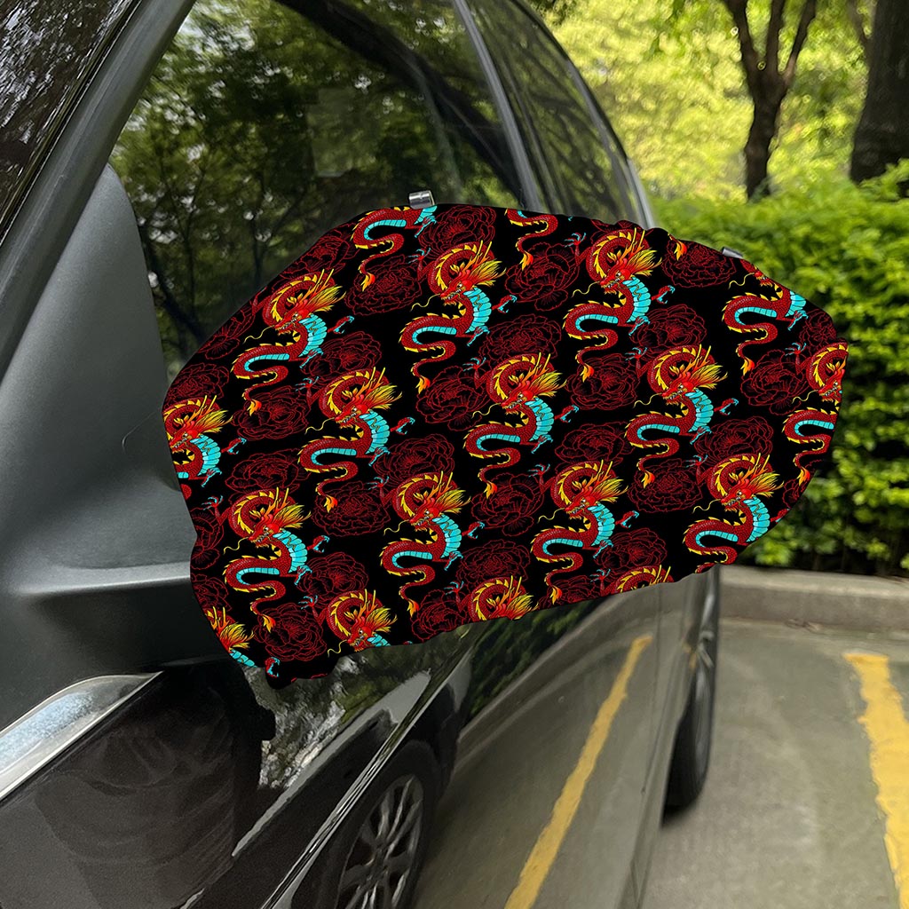 Red Dragon Lotus Pattern Print Car Side Mirror Covers