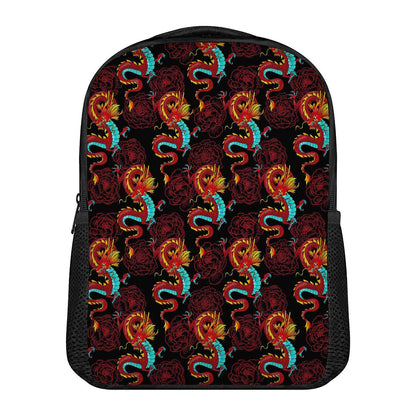 Red Dragon Lotus Pattern Print Casual Backpack