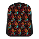 Red Dragon Lotus Pattern Print Casual Backpack