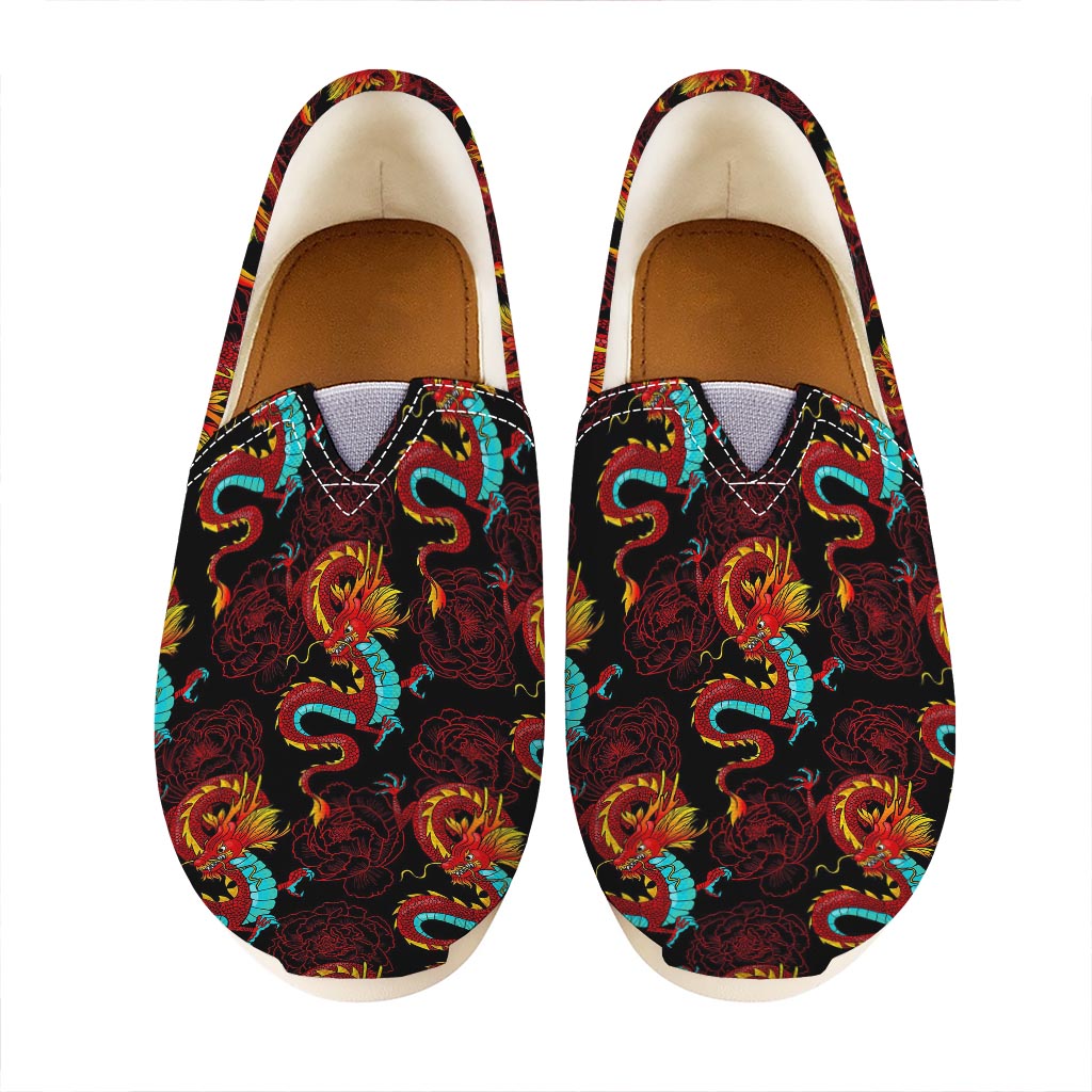 Red Dragon Lotus Pattern Print Casual Shoes