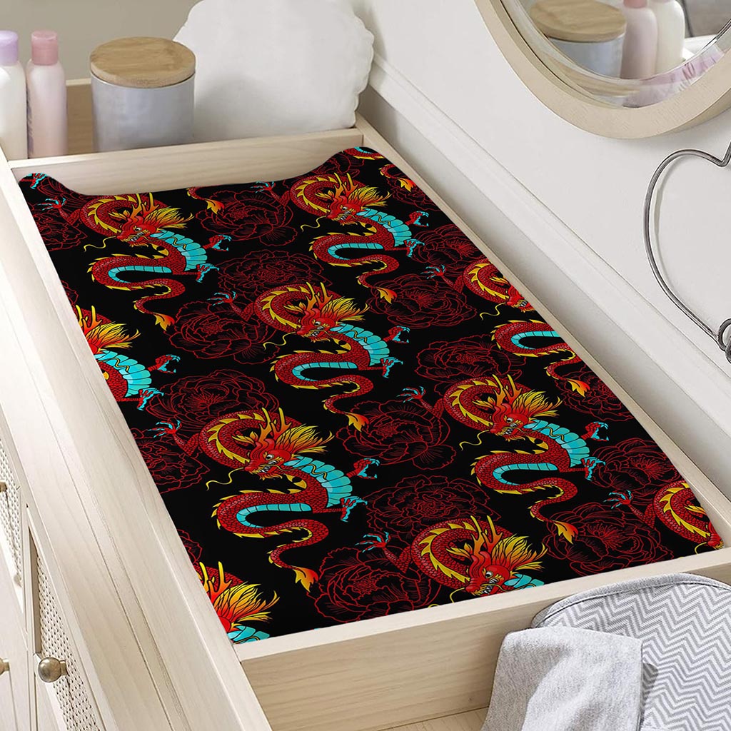 Red Dragon Lotus Pattern Print Changing Pad Cover