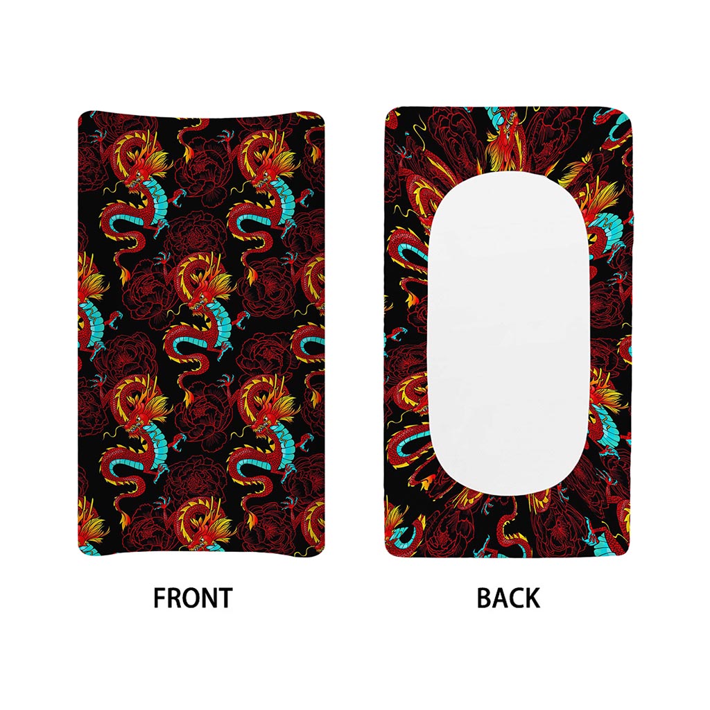 Red Dragon Lotus Pattern Print Changing Pad Cover