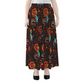 Red Dragon Lotus Pattern Print Chiffon Maxi Skirt