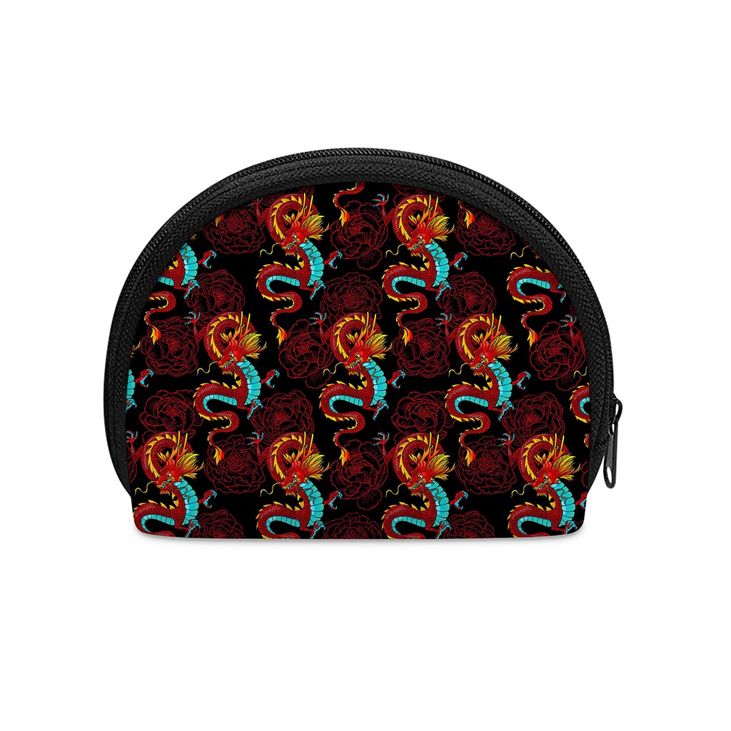 Red Dragon Lotus Pattern Print Coin Purse