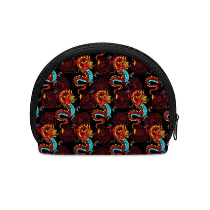 Red Dragon Lotus Pattern Print Coin Purse