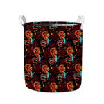 Red Dragon Lotus Pattern Print Collapsible Laundry Basket