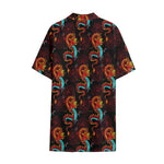 Red Dragon Lotus Pattern Print Cotton Hawaiian Shirt