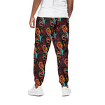 Red Dragon Lotus Pattern Print Cotton Pants