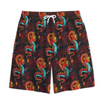 Red Dragon Lotus Pattern Print Cotton Shorts