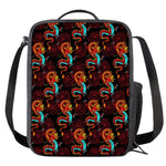 Red Dragon Lotus Pattern Print Crossbody Lunch Bag