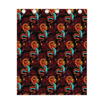 Red Dragon Lotus Pattern Print Curtain