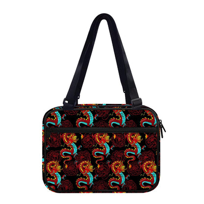 Red Dragon Lotus Pattern Print Double Strap Bible Bag