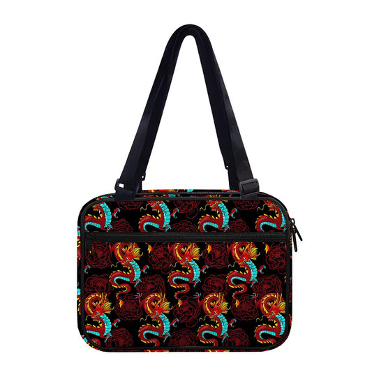 Red Dragon Lotus Pattern Print Double Strap Bible Bag