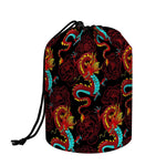 Red Dragon Lotus Pattern Print Drawstring Makeup Bag