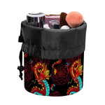 Red Dragon Lotus Pattern Print Drawstring Makeup Bag