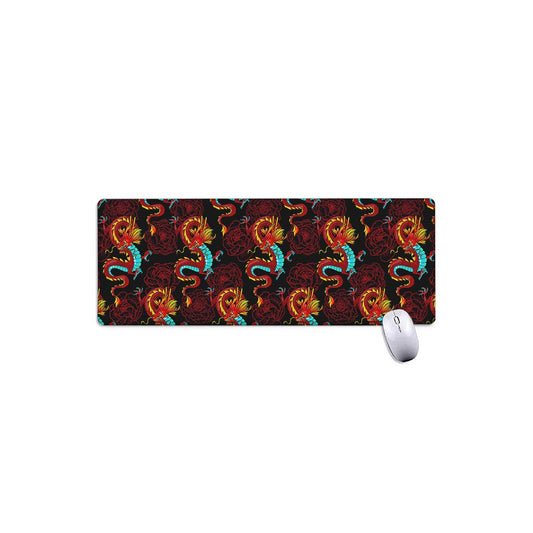 Red Dragon Lotus Pattern Print Extended Mouse Pad